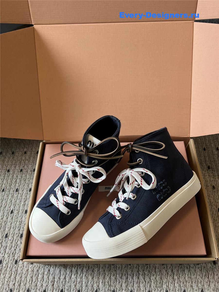 Miu Miu Dark Blue High-Top Canvas Trainers