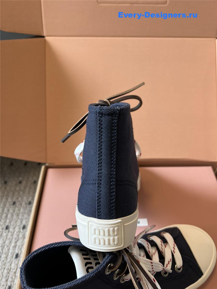 Miu Miu Dark Blue High-Top Canvas Trainers