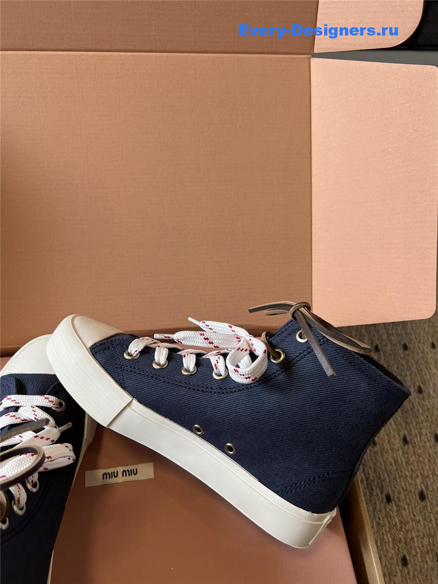Miu Miu Dark Blue High-Top Canvas Trainers
