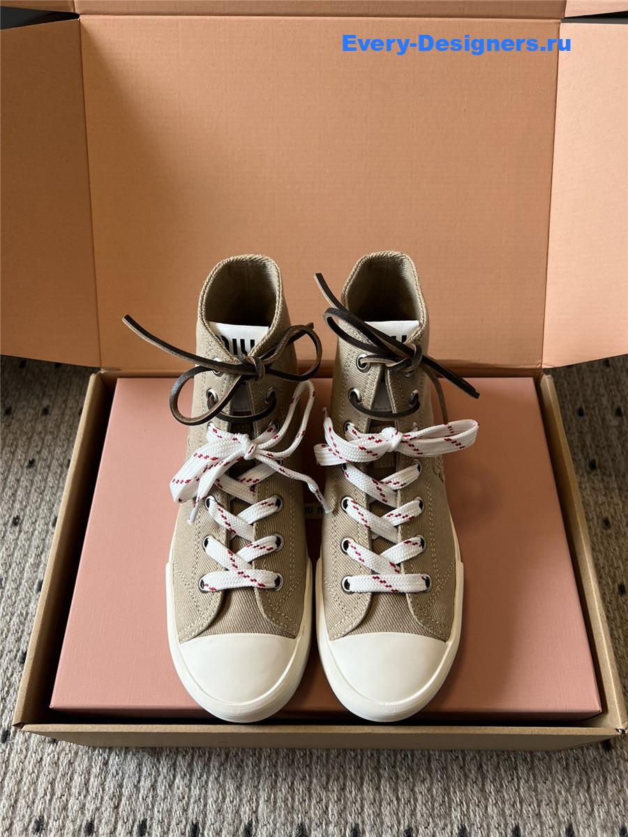 Miu Miu Grey High-Top Canvas Trainers