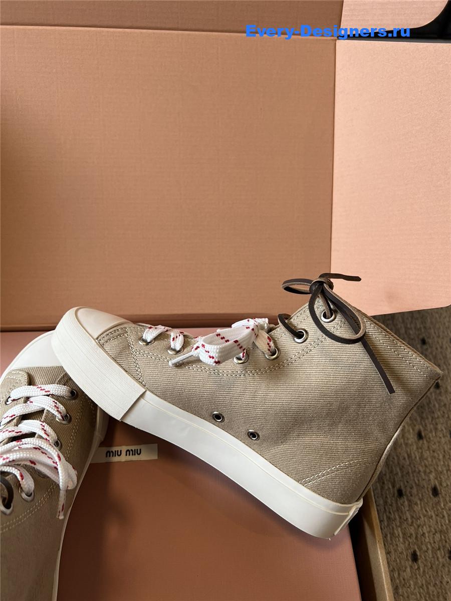 Miu Miu Grey High-Top Canvas Trainers