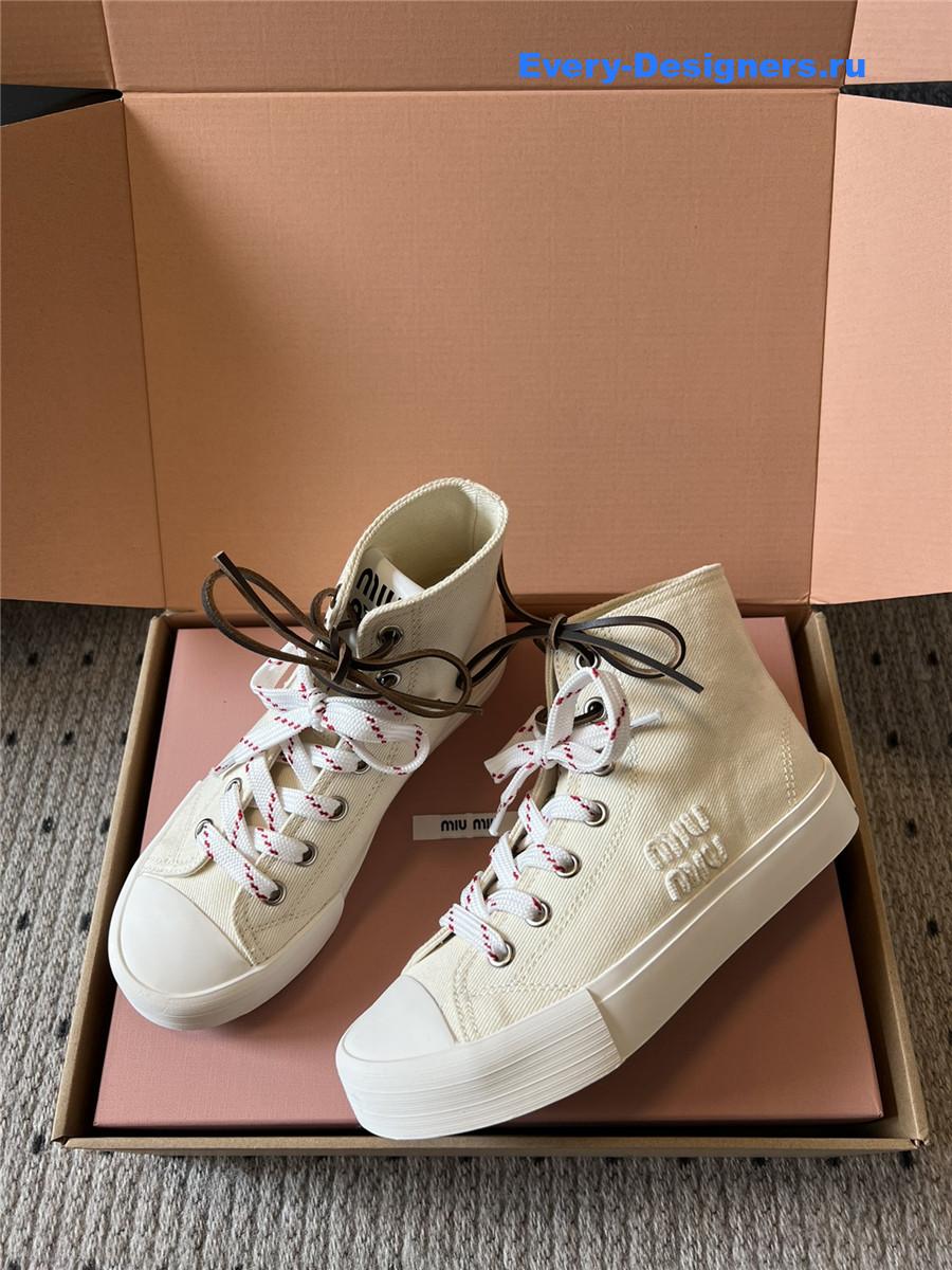 Miu Miu Beige High-Top Canvas Trainers