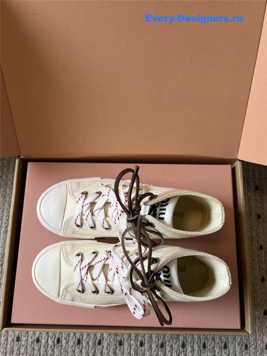 Miu Miu Beige High-Top Canvas Trainers