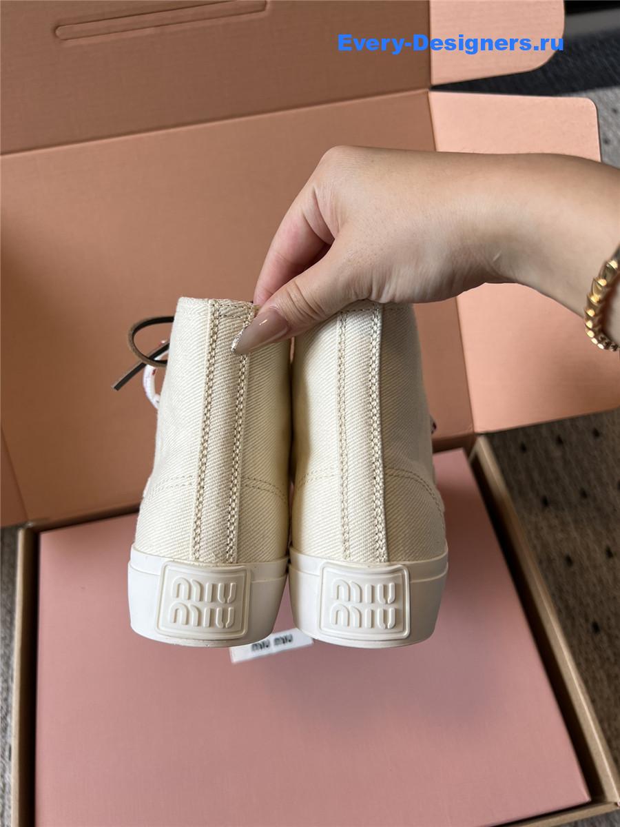 Miu Miu Beige High-Top Canvas Trainers