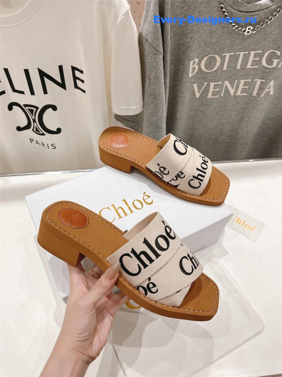 Chloé Off-White Canvas Woody Slides