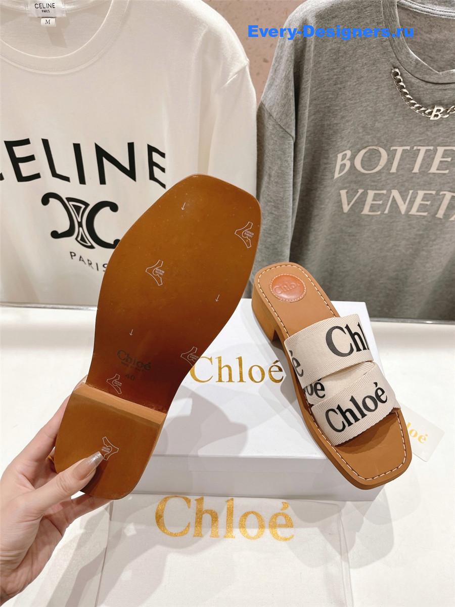 Chloé Off-White Canvas Woody Slides