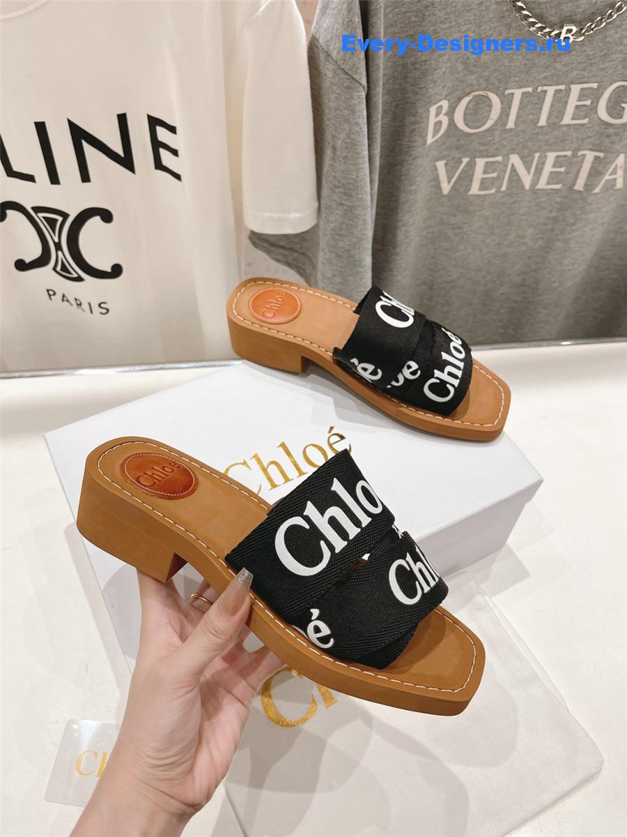 Chloé Black Canvas Woody Slides