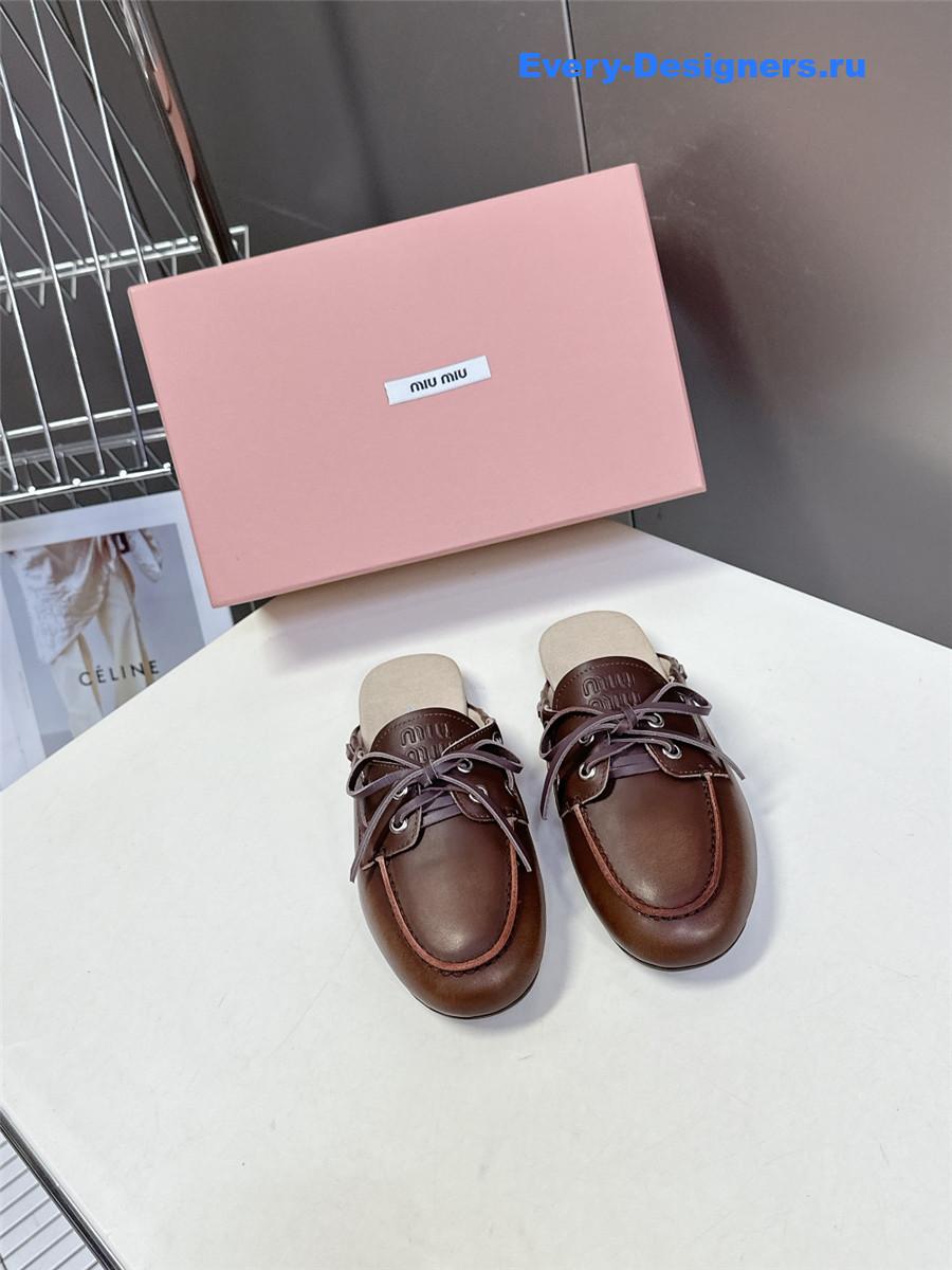 Miu Miu Brown Boat Slides