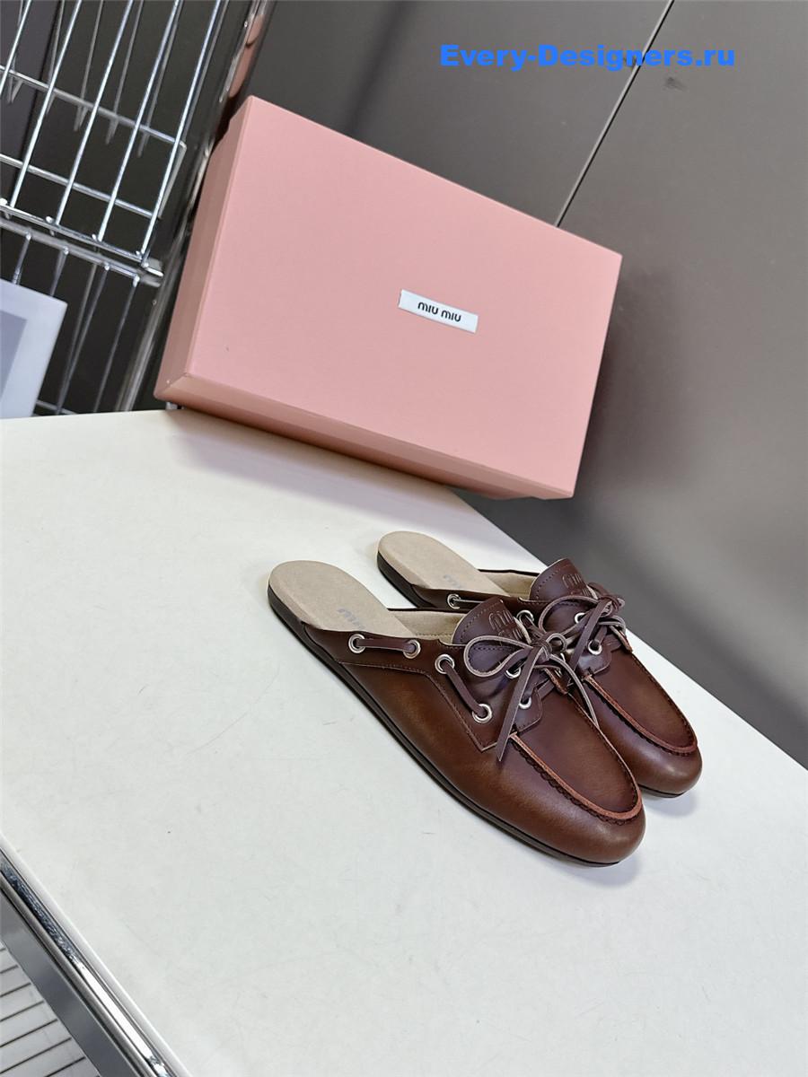 Miu Miu Brown Boat Slides