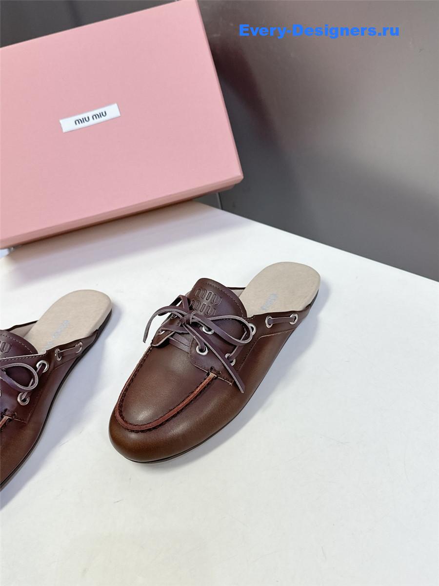Miu Miu Brown Boat Slides