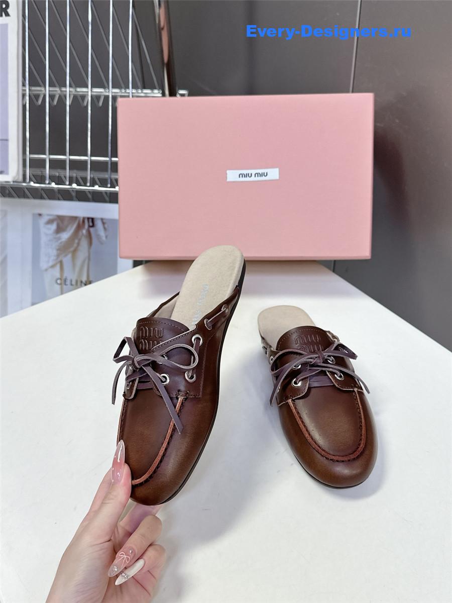 Miu Miu Brown Boat Slides