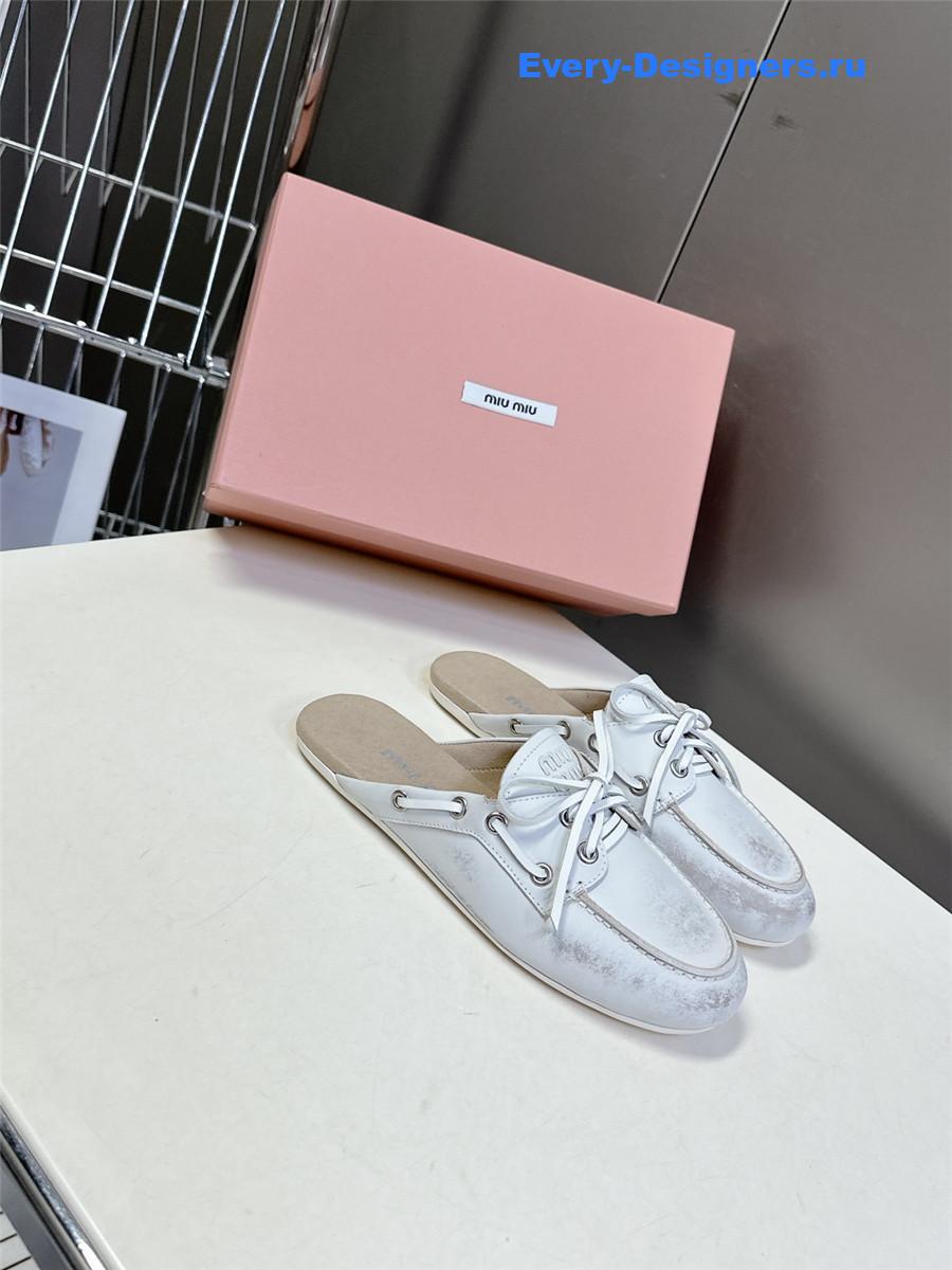 Miu Miu White Boat Slides