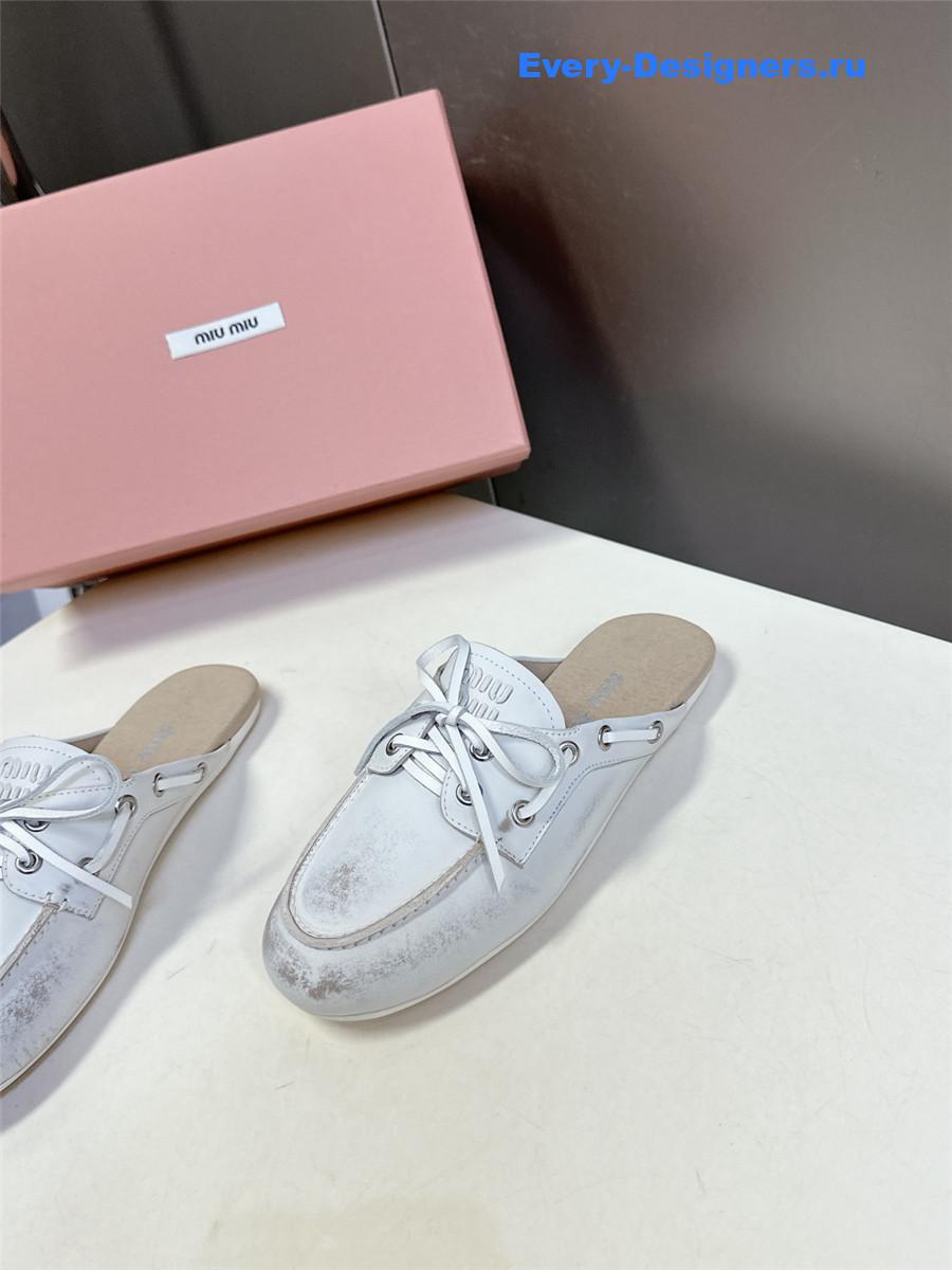 Miu Miu White Boat Slides