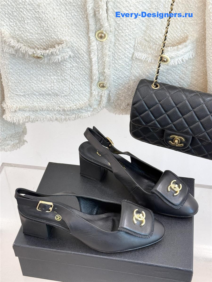 Ch**el black goatskin slingbacks sandals