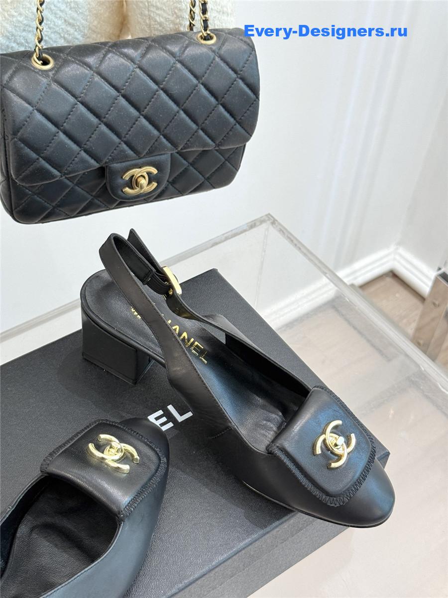 Ch**el black goatskin slingbacks sandals