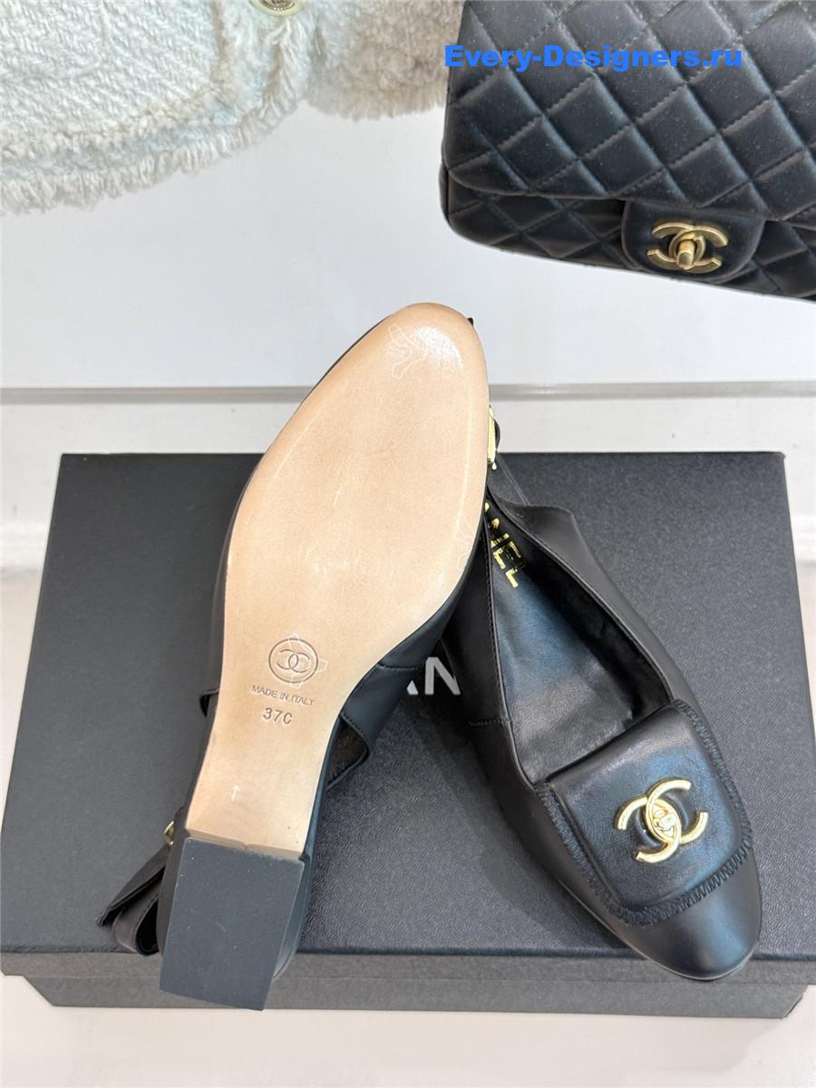 Ch**el black goatskin slingbacks sandals