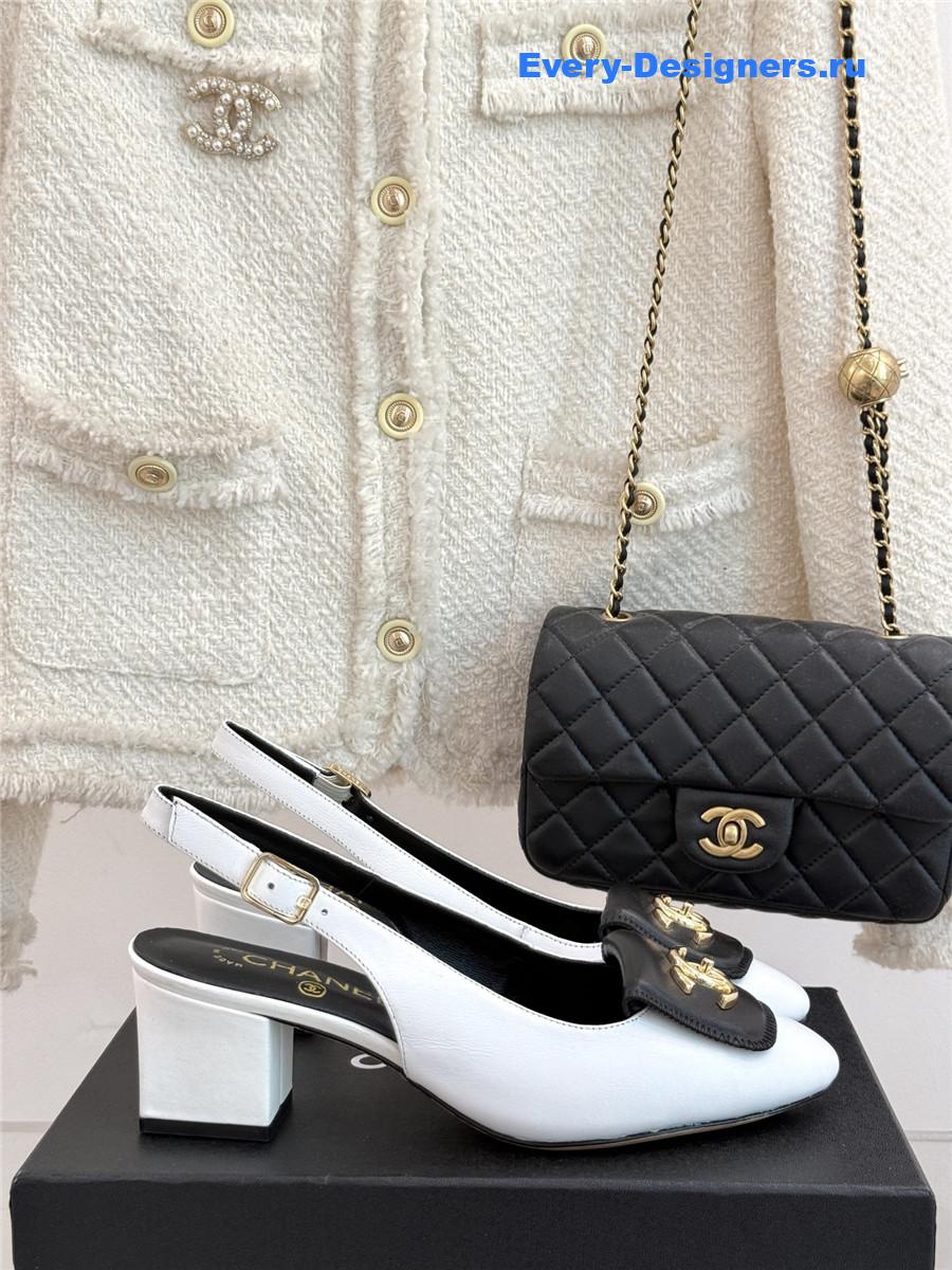 Ch**el white goatskin slingbacks sandals