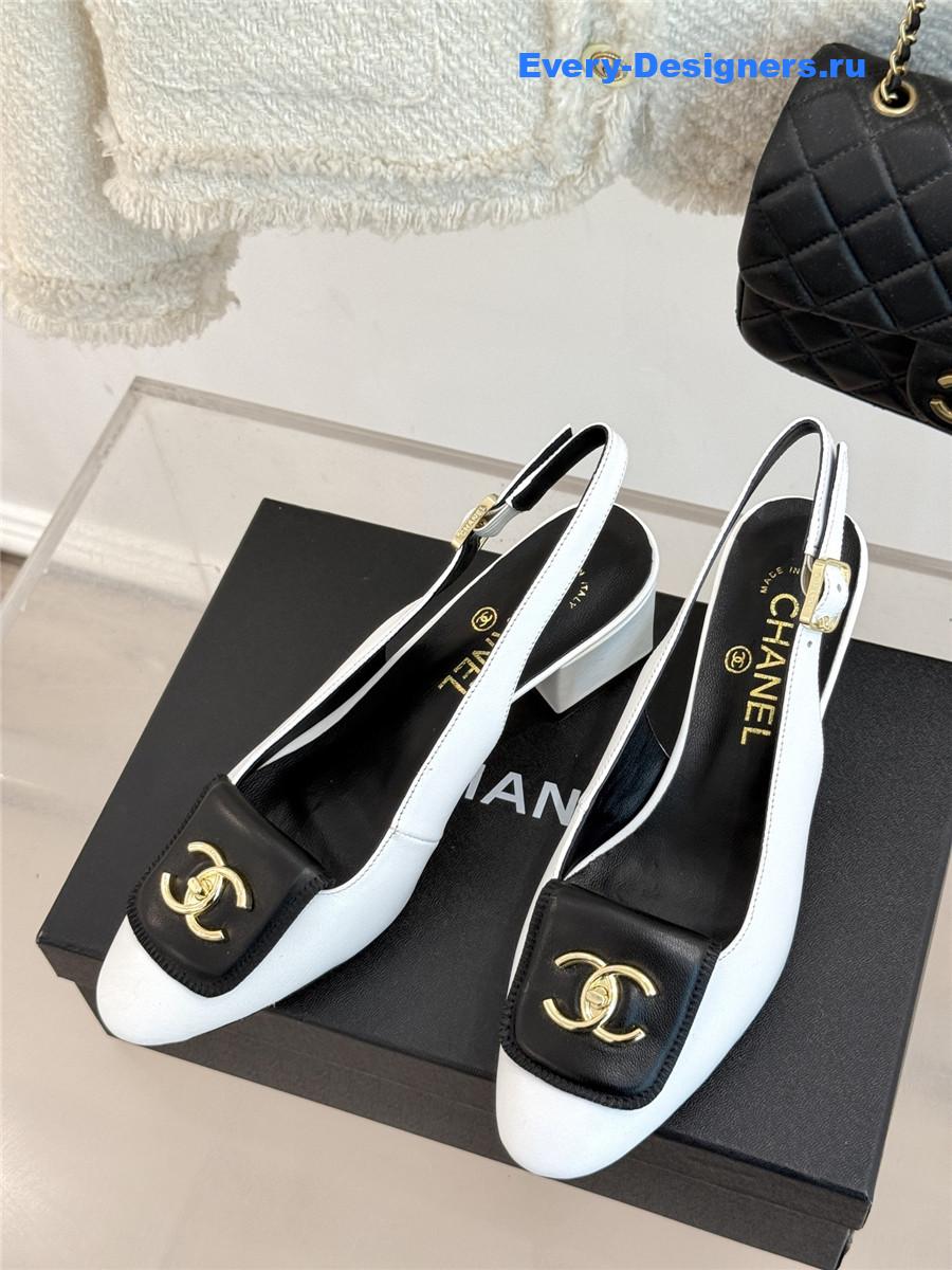 Ch**el white goatskin slingbacks sandals