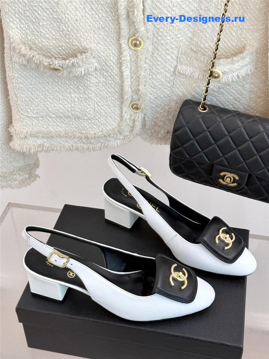 Ch**el white goatskin slingbacks sandals