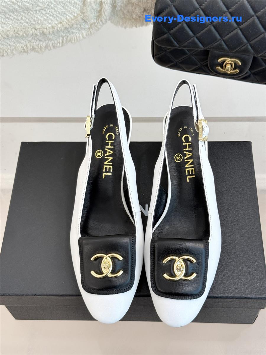 Ch**el white goatskin slingbacks sandals