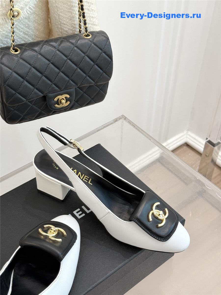 Ch**el white goatskin slingbacks sandals