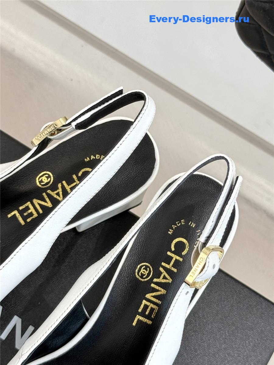 Ch**el white goatskin slingbacks sandals