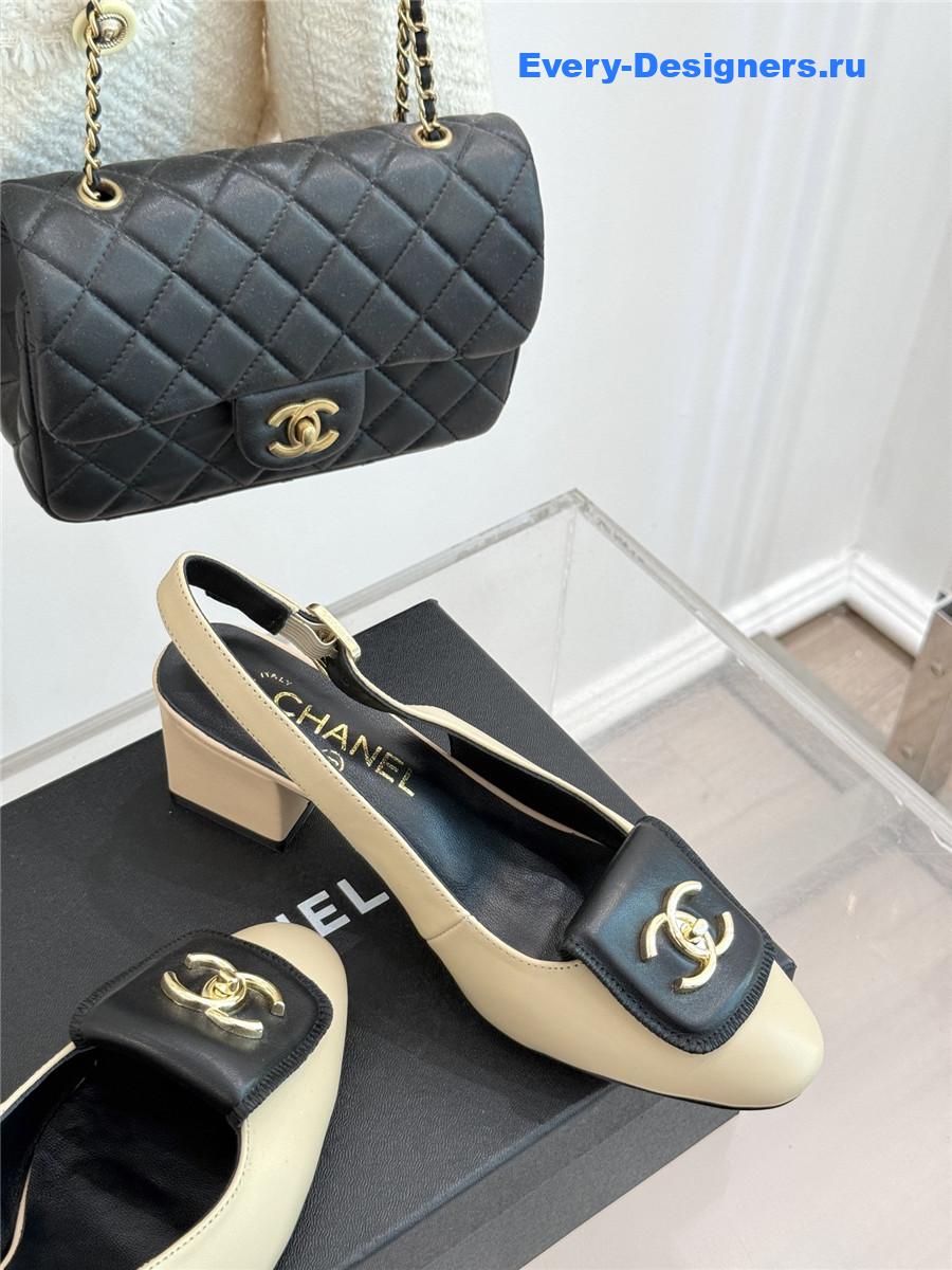 Ch**el beige goatskin slingbacks sandals