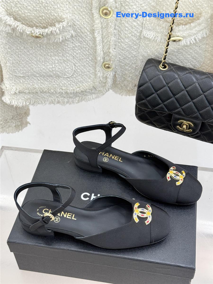 Ch**el cc black chunky heel sandals