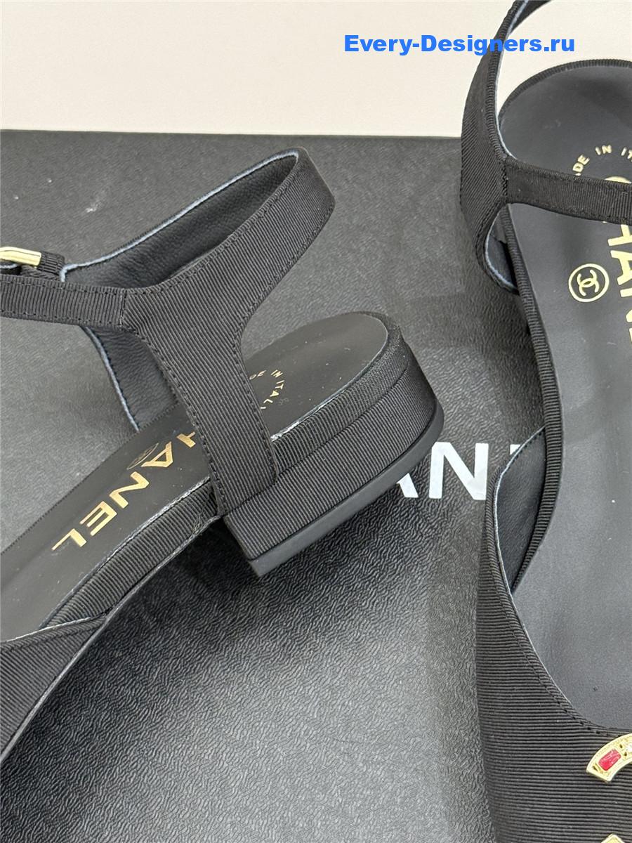 Ch**el cc black chunky heel sandals