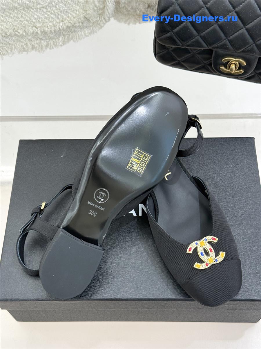 Ch**el cc black chunky heel sandals