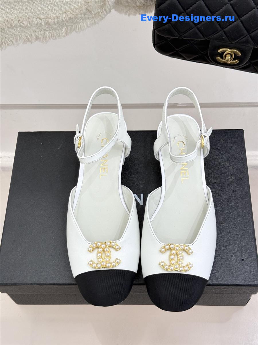 Ch**el cc white chunky heel sandals