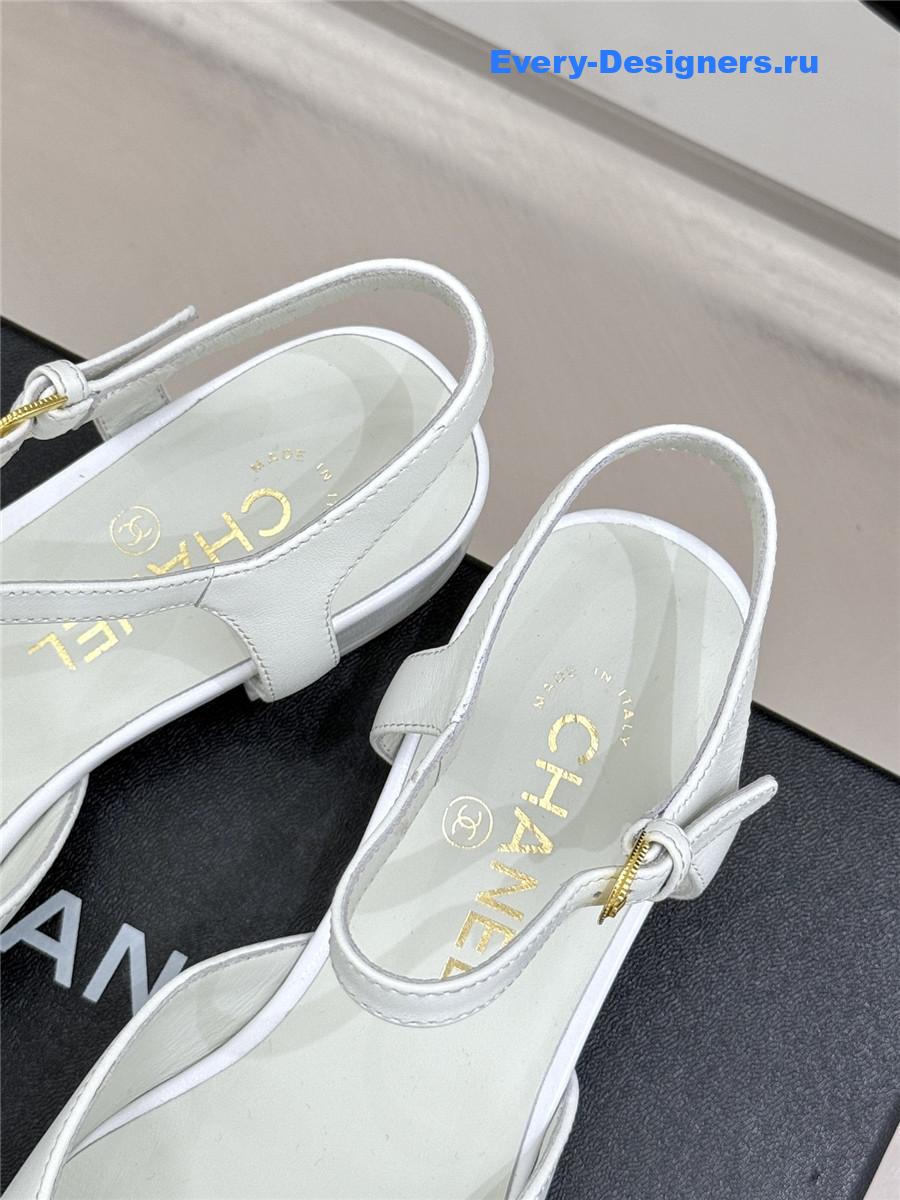 Ch**el cc white chunky heel sandals