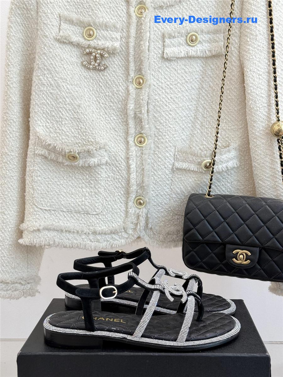 Ch**el white rhinestone cc flip flops