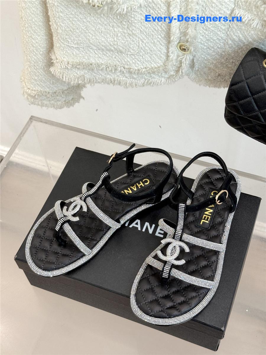 Ch**el white rhinestone cc flip flops