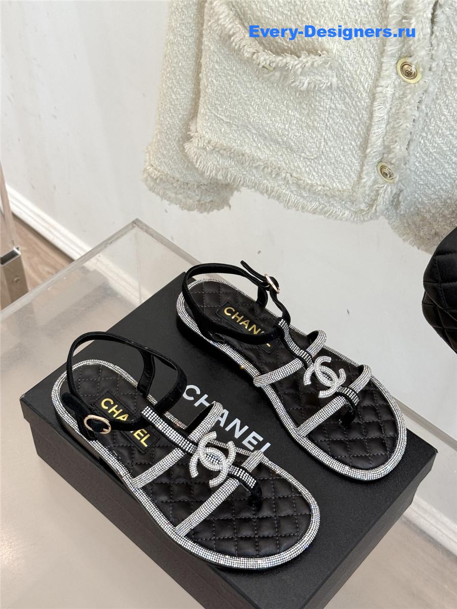 Ch**el white rhinestone cc flip flops