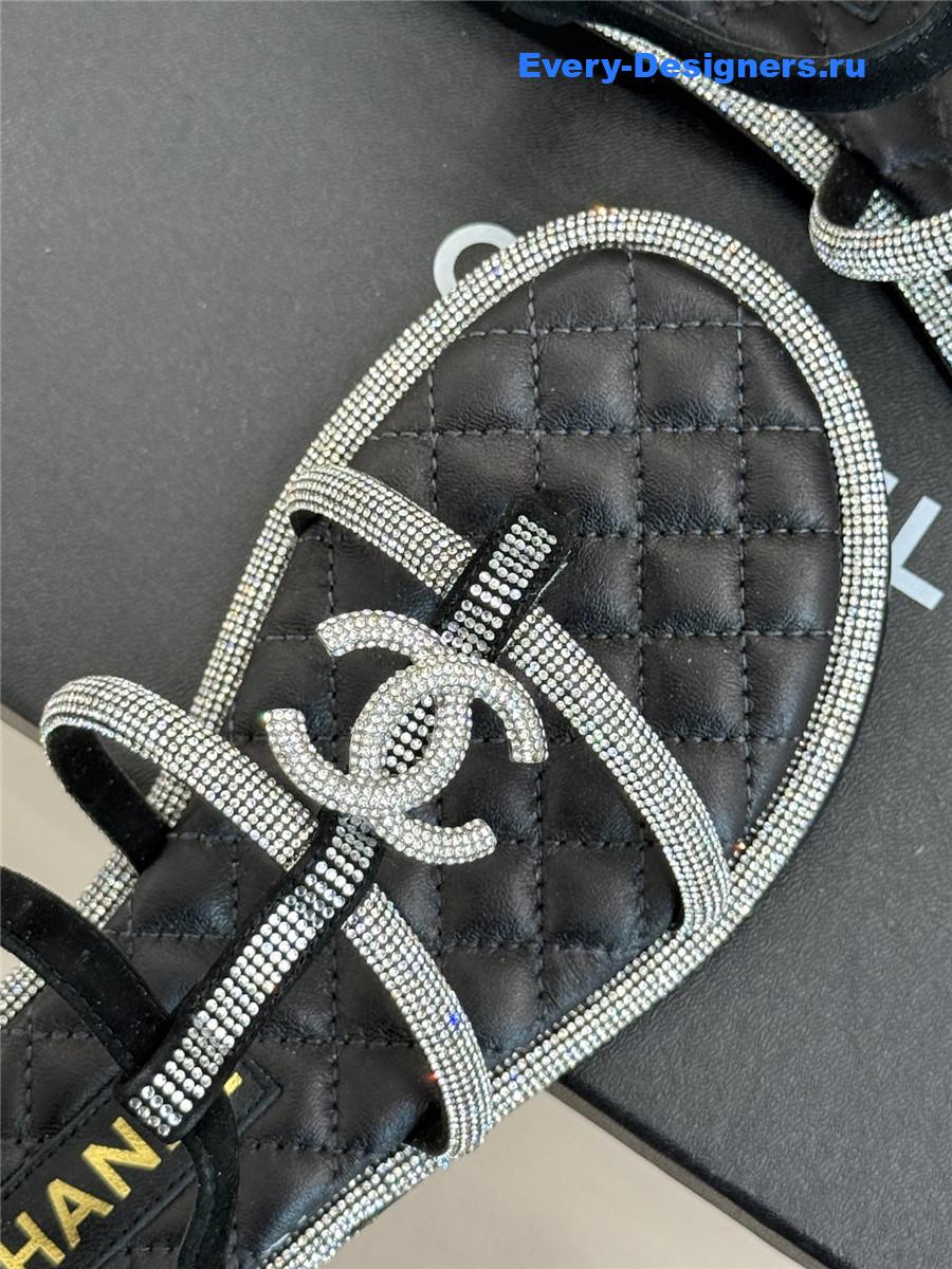 Ch**el white rhinestone cc flip flops