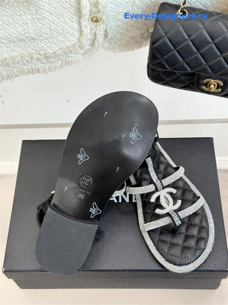 Ch**el white rhinestone cc flip flops