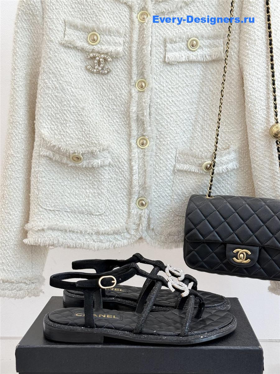 Ch**el black rhinestone cc flip flops