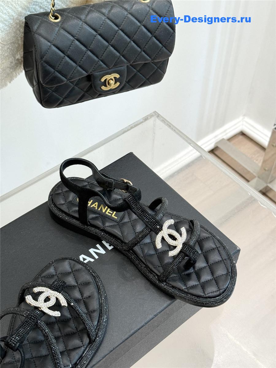 Ch**el black rhinestone cc flip flops
