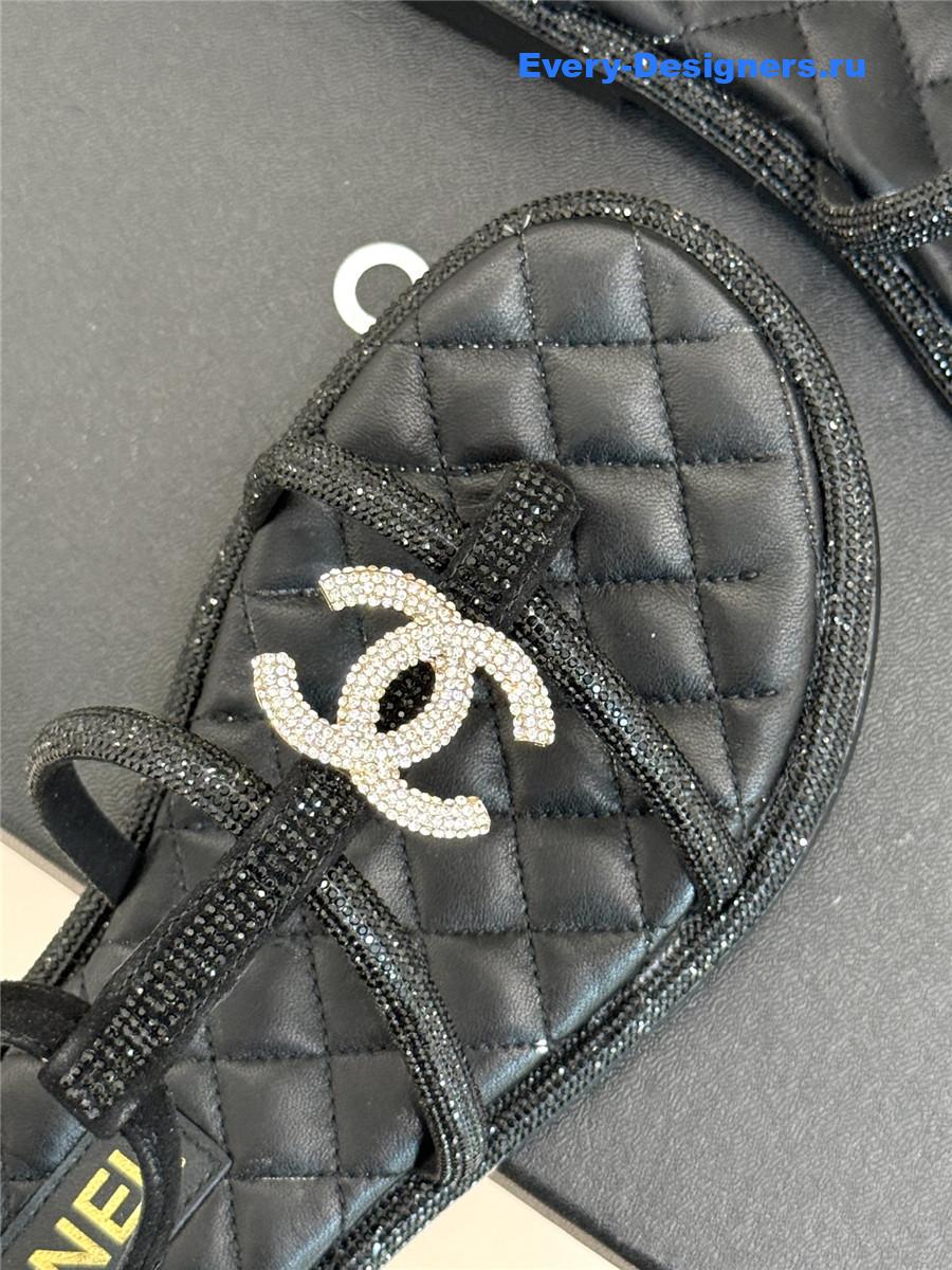 Ch**el black rhinestone cc flip flops