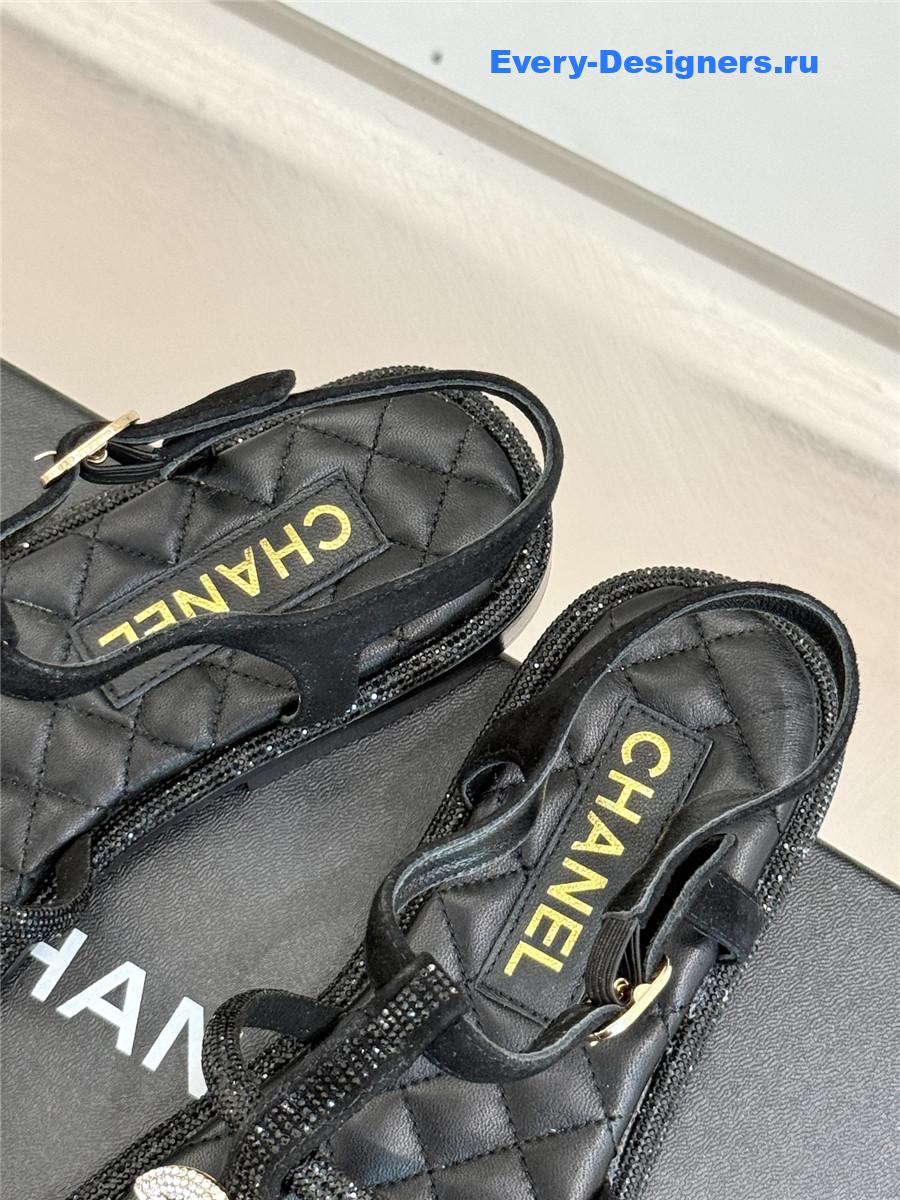 Ch**el black rhinestone cc flip flops