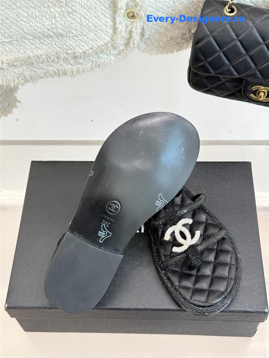 Ch**el black rhinestone cc flip flops
