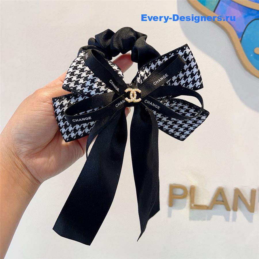 Ch**el houndstooth ribbon hair tie