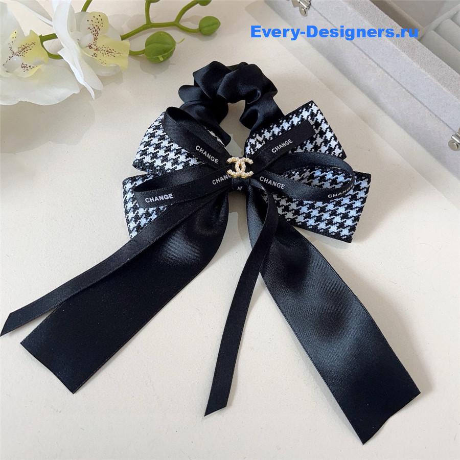 Ch**el houndstooth ribbon hair tie