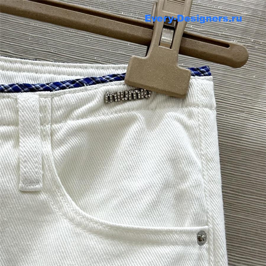 Miu Miu White Jeans with Logo Appliqué