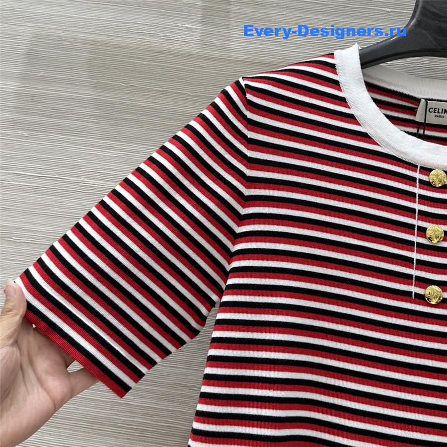 Ce1i*e red striped cropped knit top