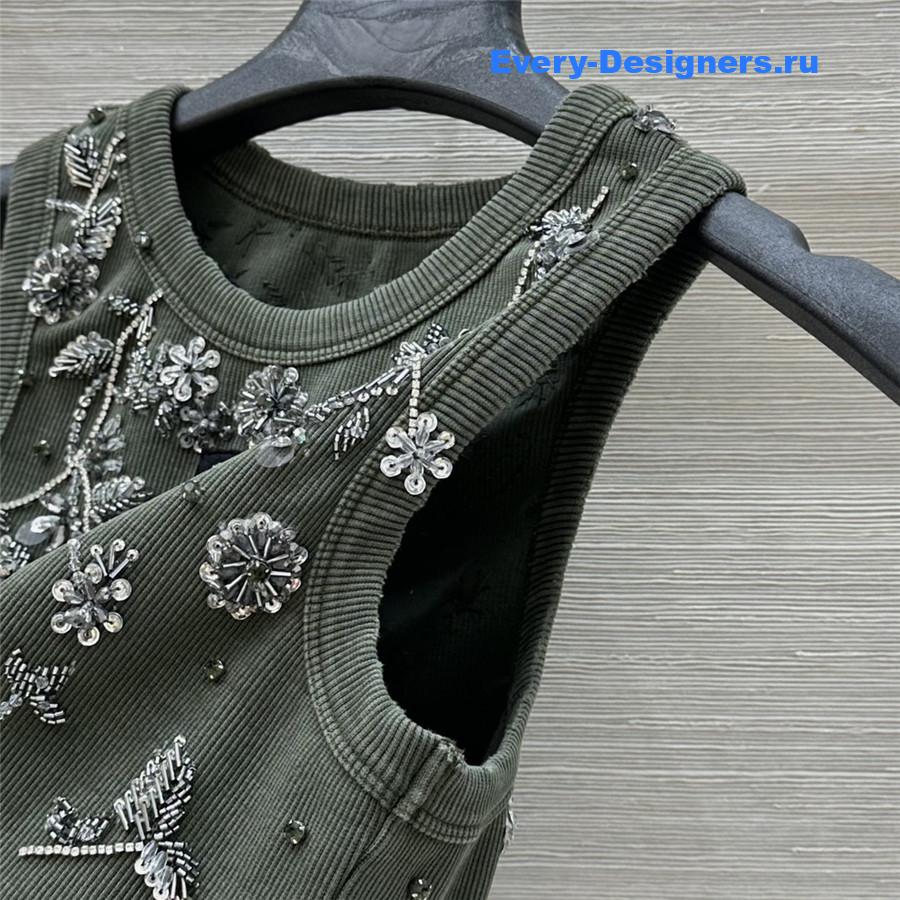 Miu Miu Olive Green Embroidered Knit Top