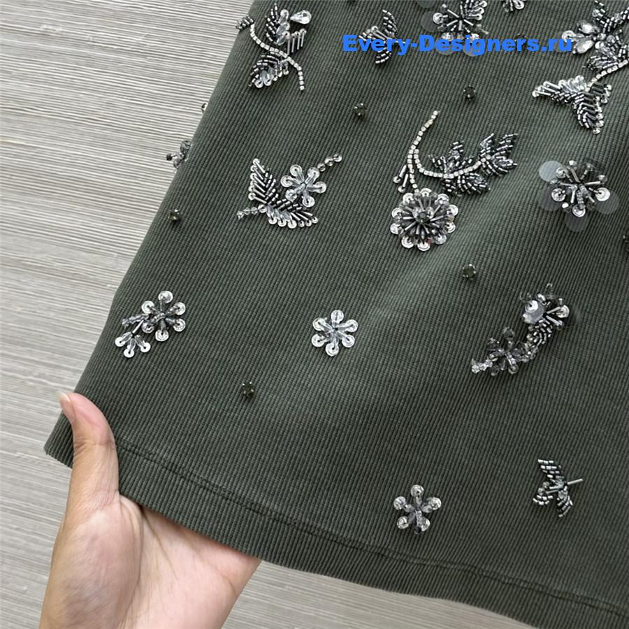 Miu Miu Olive Green Embroidered Knit Top