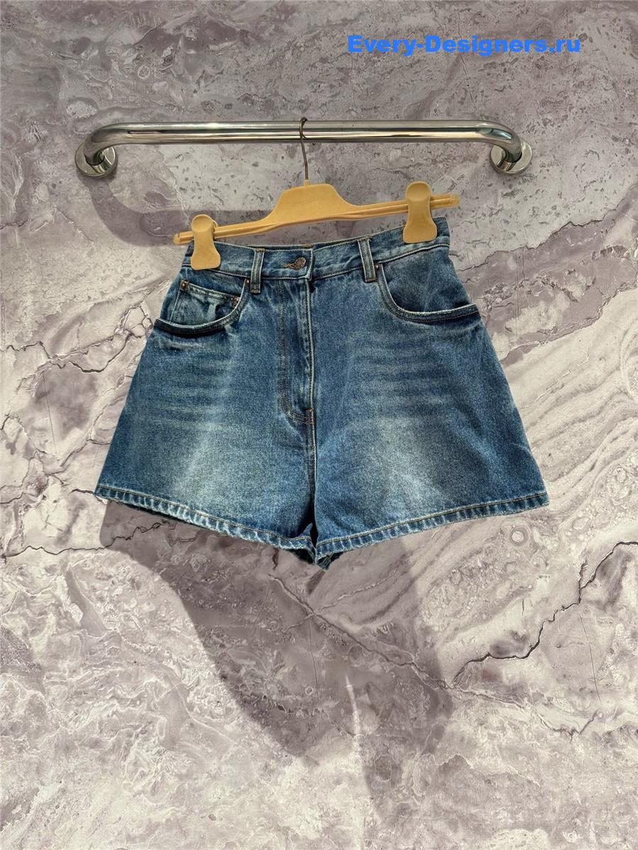 Pra*a blue washed high-waist denim shorts