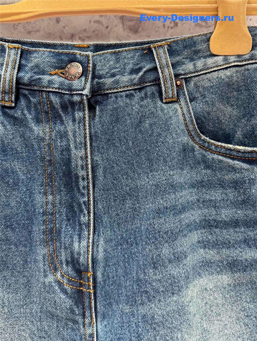 Pra*a blue washed high-waist denim shorts